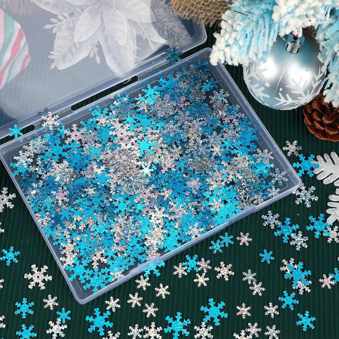 MARFOREVER Winter Snowflake Confetti Decorations, White Blue Glitter Confetti Snow Scatter Sequins for Winter Wonderland Frozen Holiday Baby Shower Party Table Decor Supplies