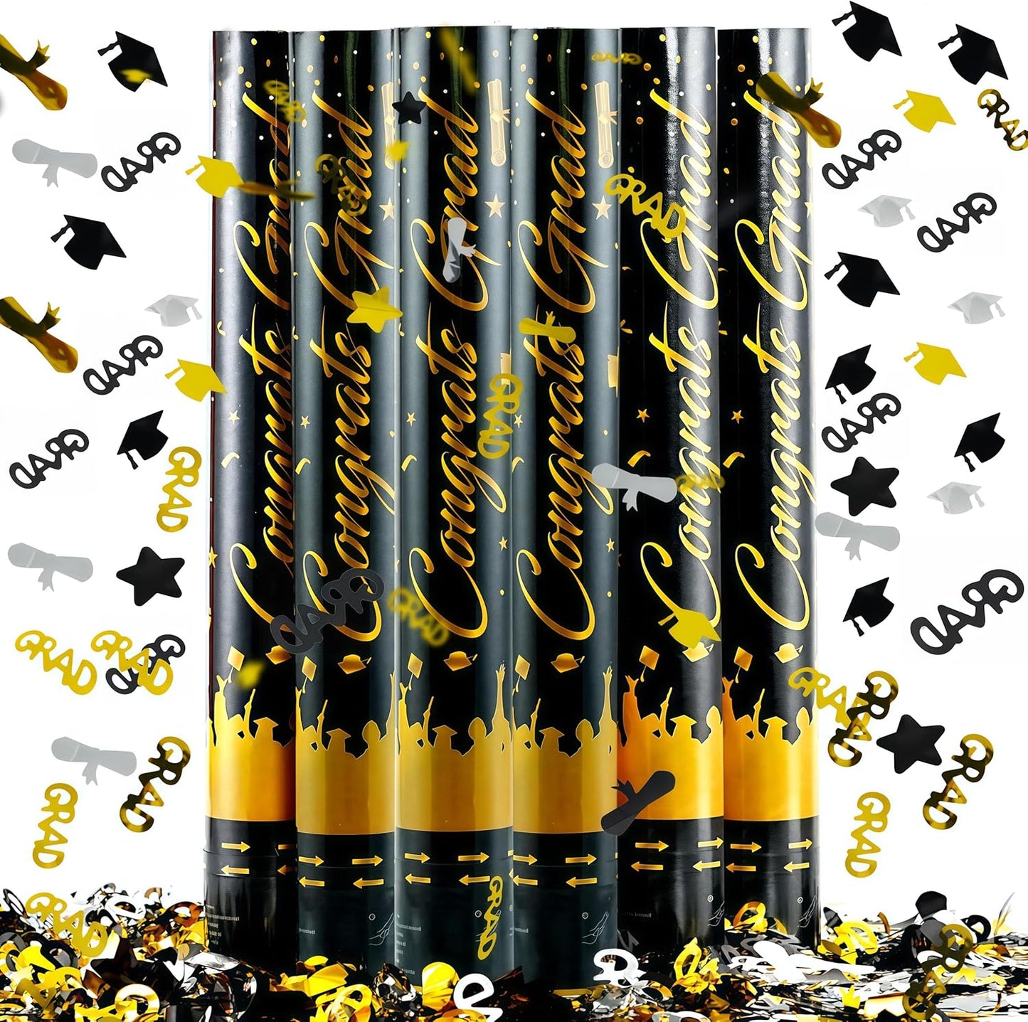 16 inch Graduation Confetti Poppers,Confettis Cannons Bulk with Diploma GRAD Star&Cap Design for Graduation Ceremony Party Favor Supply,Class Toss Ceremony,Class of 2025 Confetti (6Pack)
