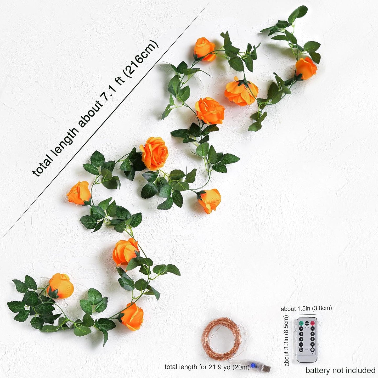 FiveSeasonStuff 29 Ft 4 Pack Mandarin Orange Rose Silk Flower Garland Artificial Flowers Decoration Hanging Floral with 66 feet String Lights