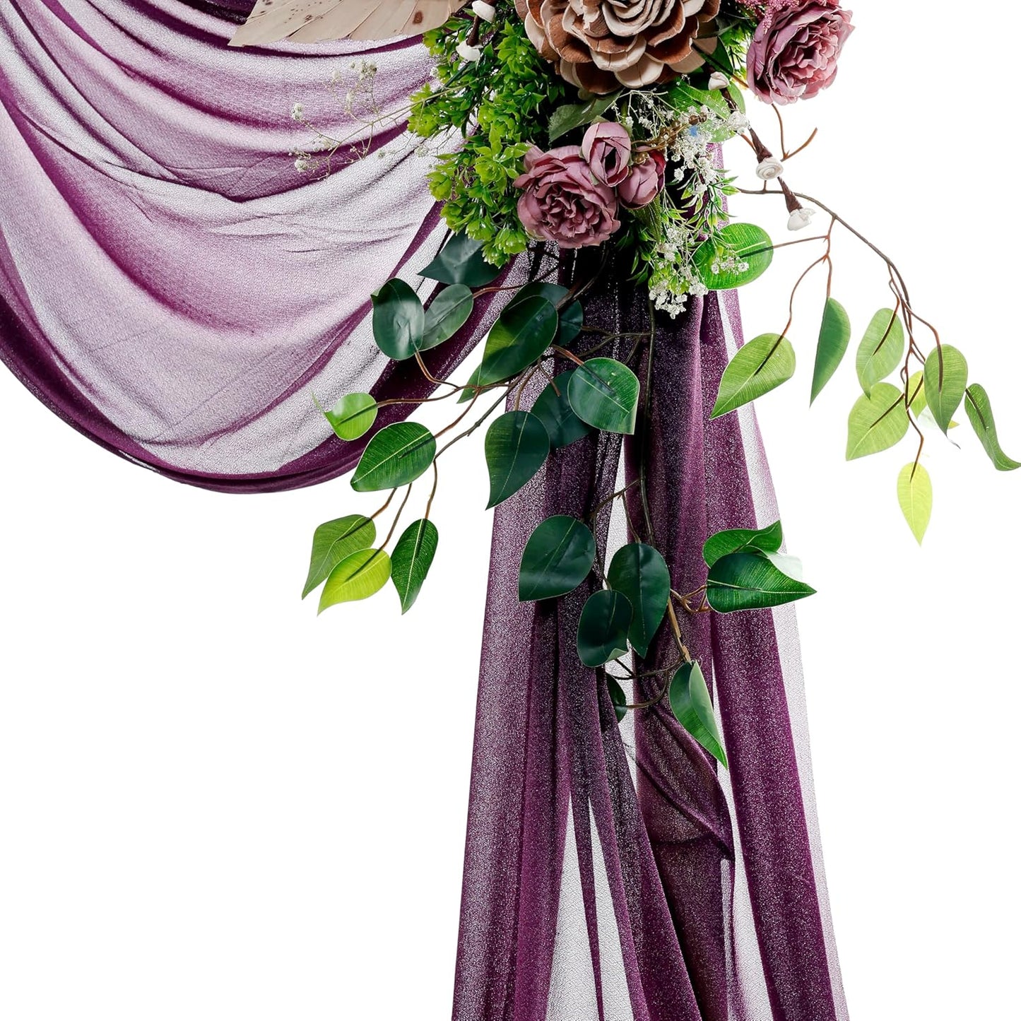 VDS Pack of 2 Panel (30 Inch X 20 Feet) Wedding Arch Draping Fabric Sheer Chiffon Fabric Drapery for Wedding Ceremony Reception Swag Backdrop Canopy Chuppah ARBO Altars Decoration (Eggplant)