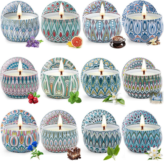 Scented Candles Gift Set, 12 Pack Aromatherapy Candles for Women, Candles for Home Scented, 300H Long Burning, Soy Wax Candle Set, Gifts for Mom Women SPA Birthday Anniversary Stocking Stuffers