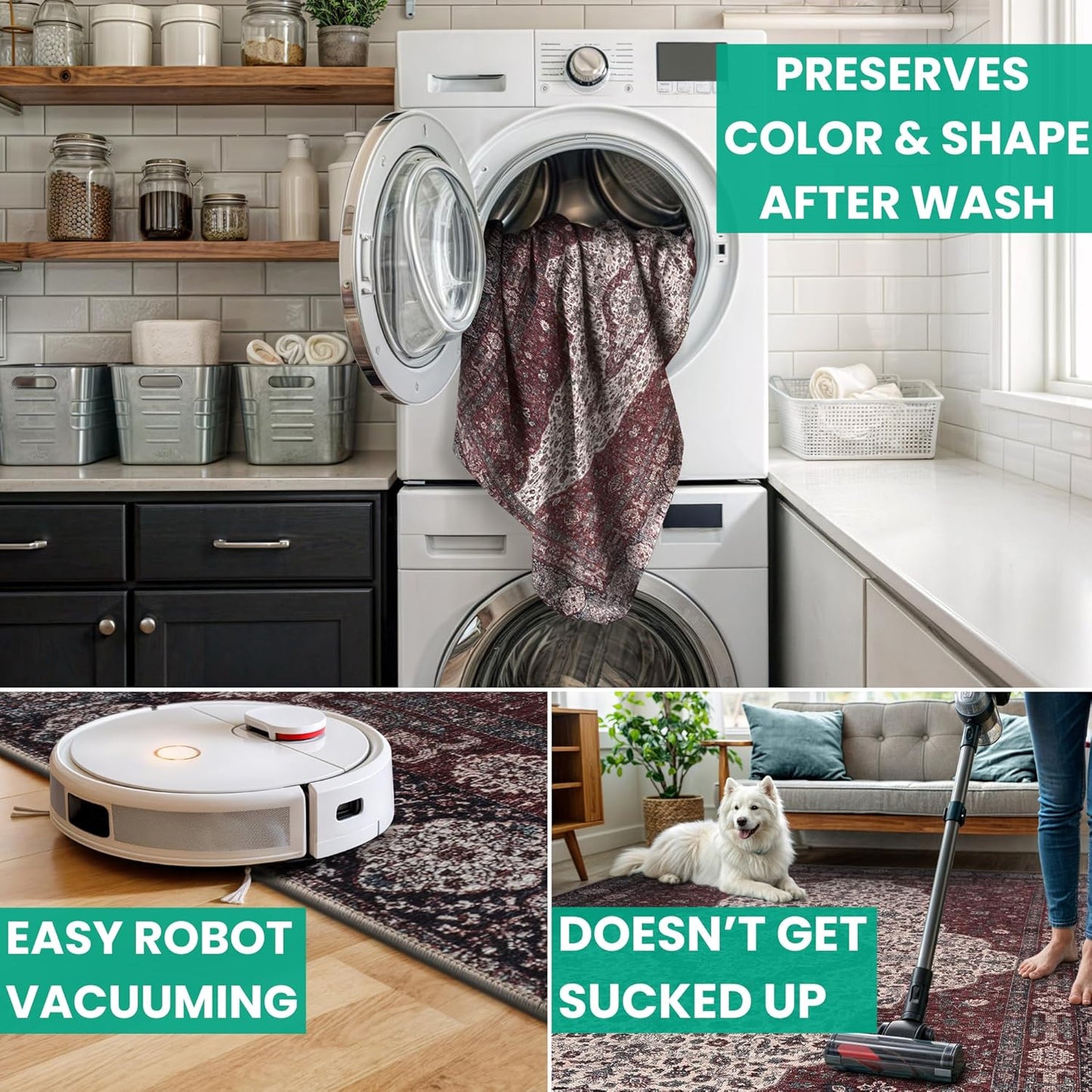 Bloom Rugs Washable Non-Slip 12 ft Runner - Red/Green/Cream Traditional Medallion Runner for Entryway, Hallway, Bathroom, and Kitchen - Exact Size: 2.5' x 12'