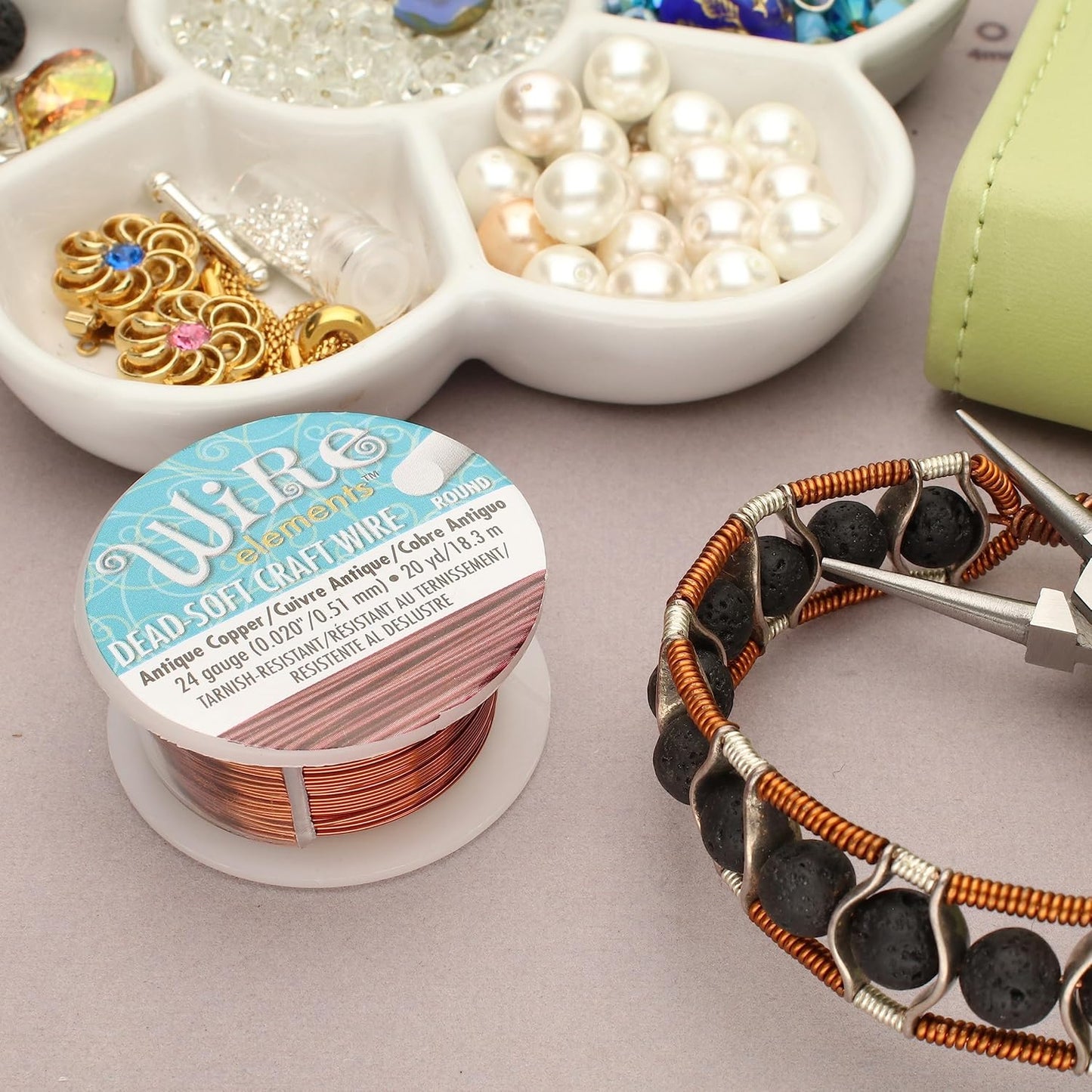 The Beadsmith Wire Elements Craft Wire – Tarnish Resistant, Soft Temper, Round, Antique Copper Color – 0.51mm, 24 Gauge, 20 Yard Spool – Jewelry Making, Wire Wrapping, Floral, & Other DIY Crafts