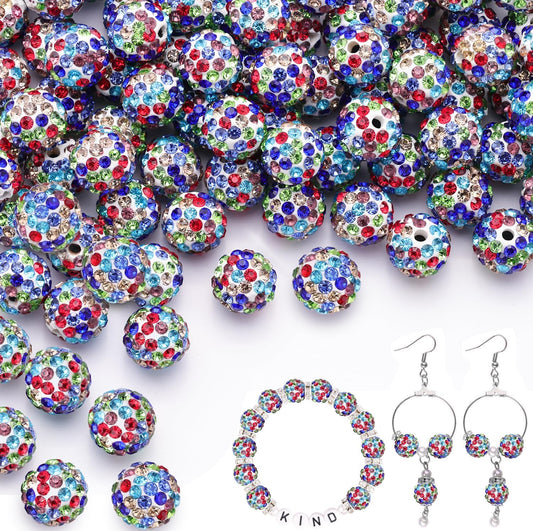 200pcs 10mm White Mixed Rhinestone Beads for Jewelry Making, Shiny Round Shamballa Disco Ball Beads, Sparkle Crystal Clay Christmas for Bracelet Baseball Necklace Earring Crafting and DIY