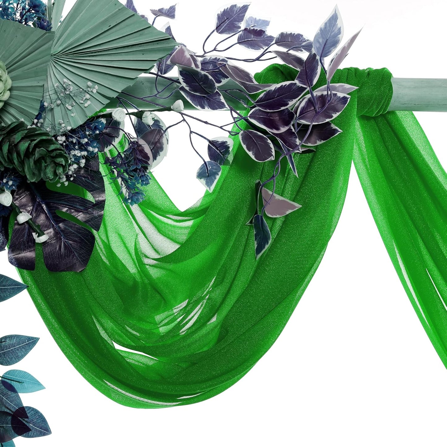 VDS Pack of 1 Panel (30 Inch X 40 Feet) Wedding Arch Draping Fabric Sheer Chiffon Fabric Drapery for Wedding Ceremony Reception Swag Backdrop Canopy Chuppah ARBO Altars Decoration (Green)