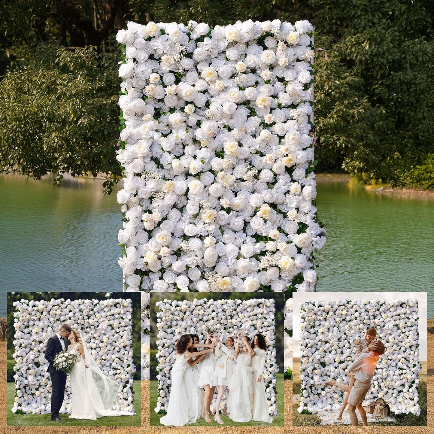 Artificial Luxury‌ Flower Wall Panels, Gorgeous 3D Silk Floral Backdrop for Wedding, Baby Show, Party and Home Decor, Quick Assembly/Storage, Eco ＆ Pet Friendly, 2 pcs, Each Panel 2 * 8 ft.