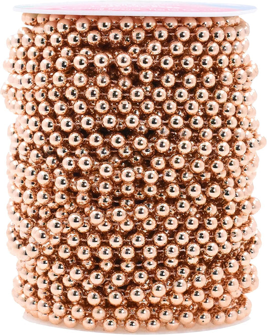 Mandala Crafts 6mm Faux Rose Gold Pearl Beads Roll - 27 Yards Strand of Fake Pearls Chain Garlands Spool String for Christmas Tree, Wedding, Party, Vases, DIY Decoration