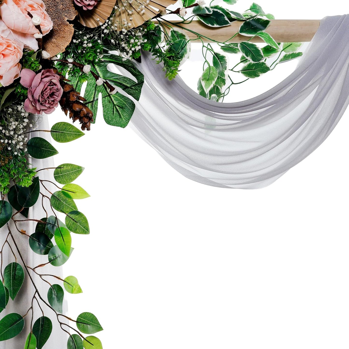 VDS Pack of 2 Panel (30 Inch X 40 Feet) Wedding Arch Draping Fabric Sheer Chiffon Fabric Drapery for Wedding Ceremony Reception Swag Backdrop Canopy Chuppah ARBO Altars Decoration (Cool Grey)