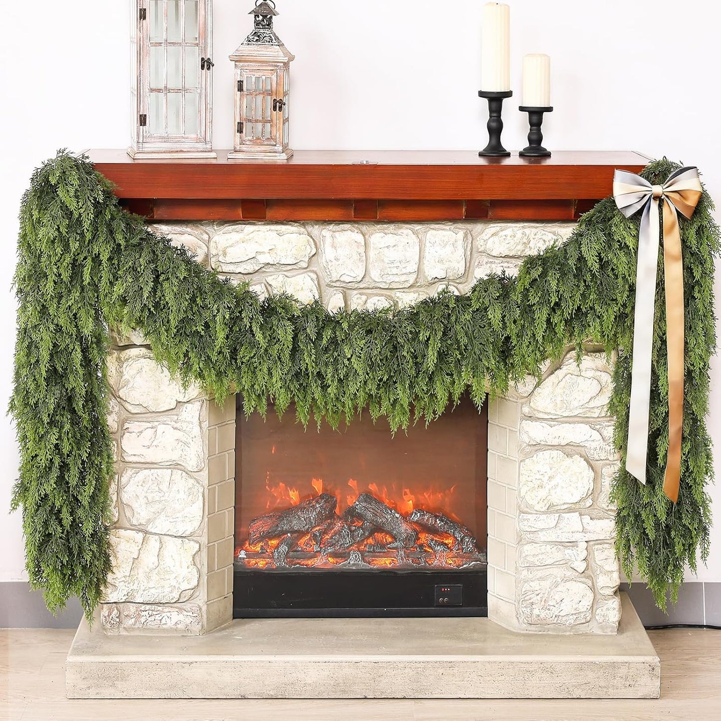 Real Touch Cedar Garland - Artificial Christmas Garlands Faux Green Cedar Fake Pine Needles Garland for Fireplace,Table, Stairs, Mantle, Window,Indoor Outdoor,Home,Holiday Decor(1 PCS,16 FT)
