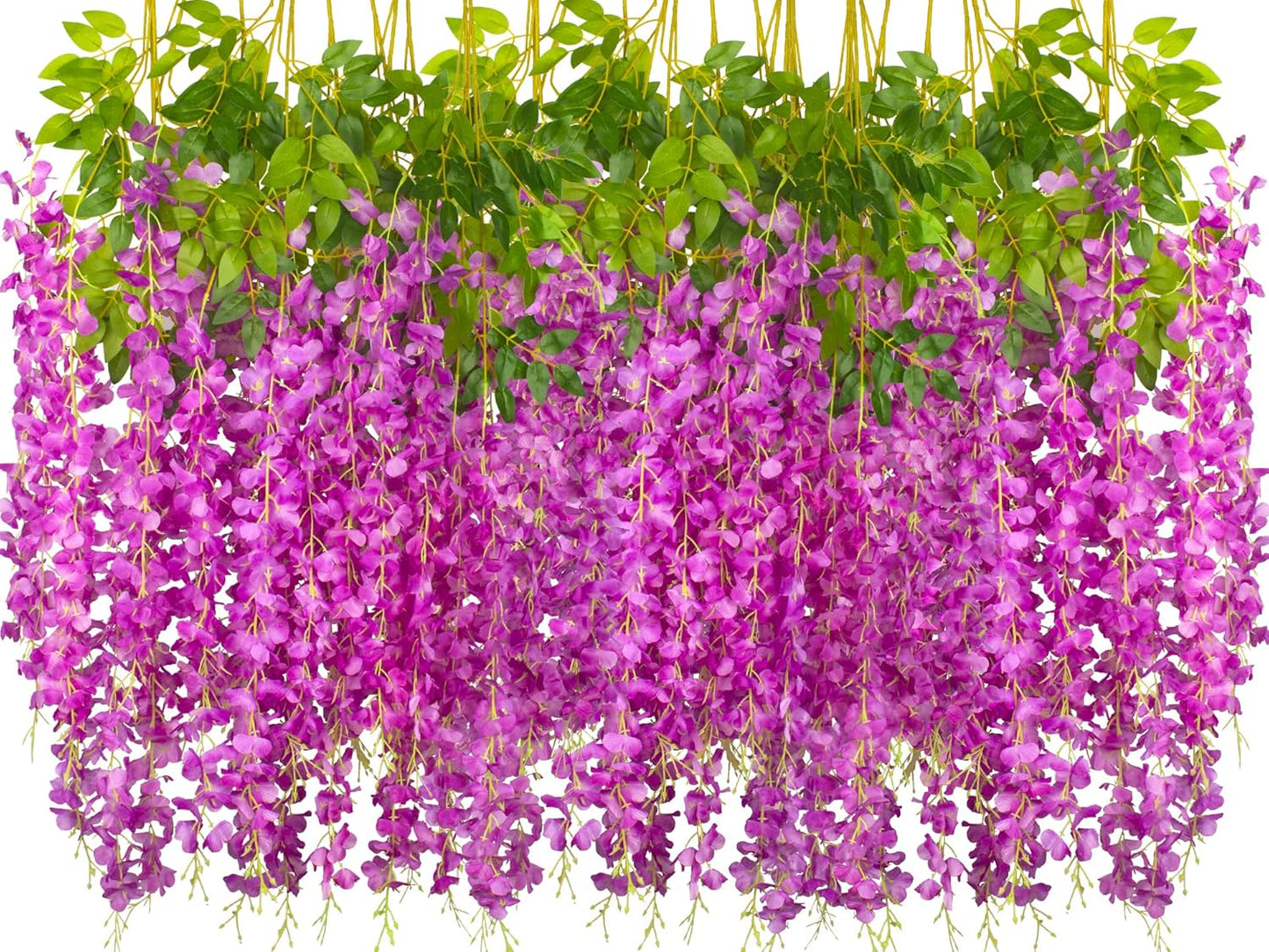 24 Pack Artificial Fake Wisteria Vine Ratta (3.75 Feet) Hanging Garland Silk Flowers String Home Party Wedding Decor(Purple)