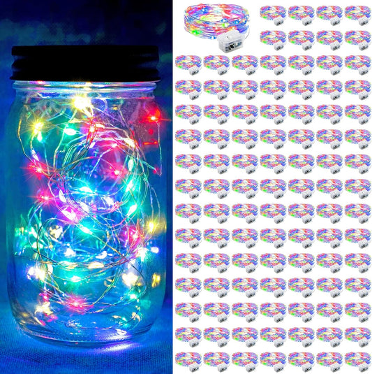 100 Pack Fairy Lights 7Ft 20 LED Twinkle String Lights 3 Modes Battery Operated Waterproof Firefly Starry for Mason Jar Party Wedding Christmas Valentines Day Table Centerpieces,Multicolor