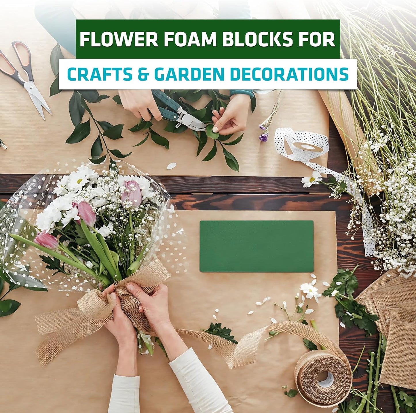 FLORABELS 8 PCS Wet Floral Foam Blocks for Fresh Flowers, Each (9"L x 4.1"W x 2.7"H)Green Foam for Flower Arrangements, Florist Foam Bricks for Weddings, Birthdays Gifts, Flower Foam Blocks for Crafts
