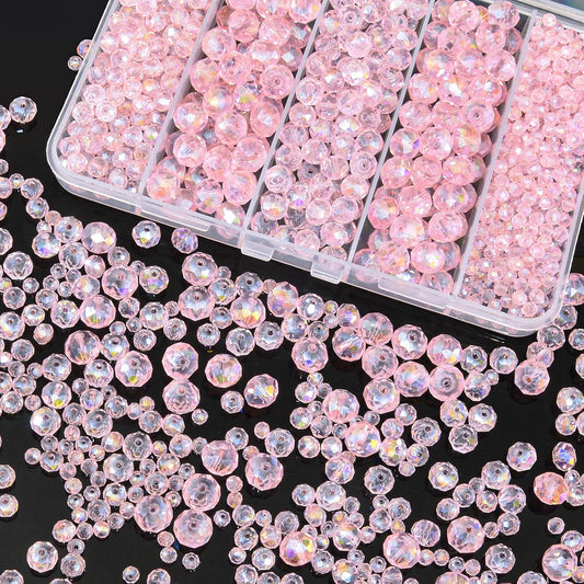 800Pcs 4/6/8/10mm Crystal Glass Beads for Jewelry Making Beads for Bracelets Necklace Pendants Making Supplies(Pink)