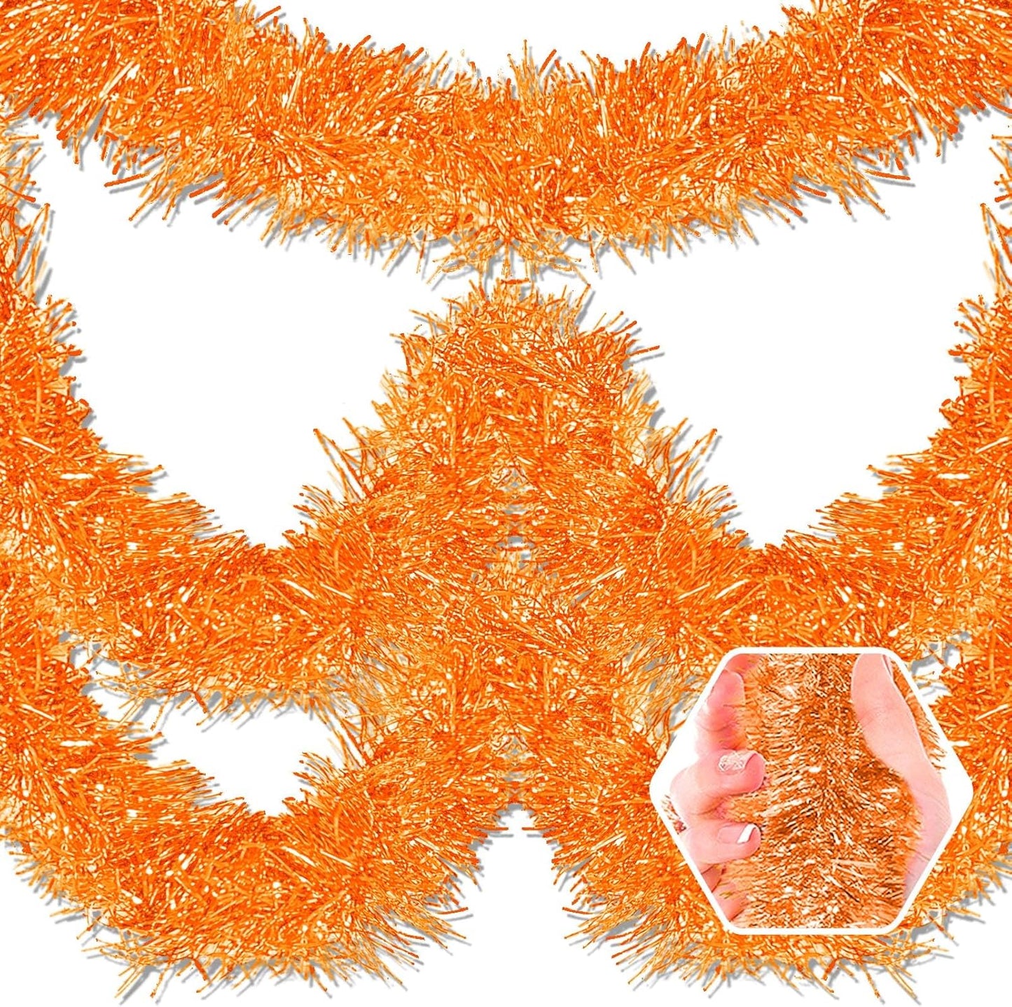 50 Feet Christmas Foil Fringe Banner Metallic Tassle Garland Metallic Backdrop Parade Floats Shiny Hanging Ceiling, Valentine's, Wedding, New Year Party Decorations(2" x 50', Macaron Orange)