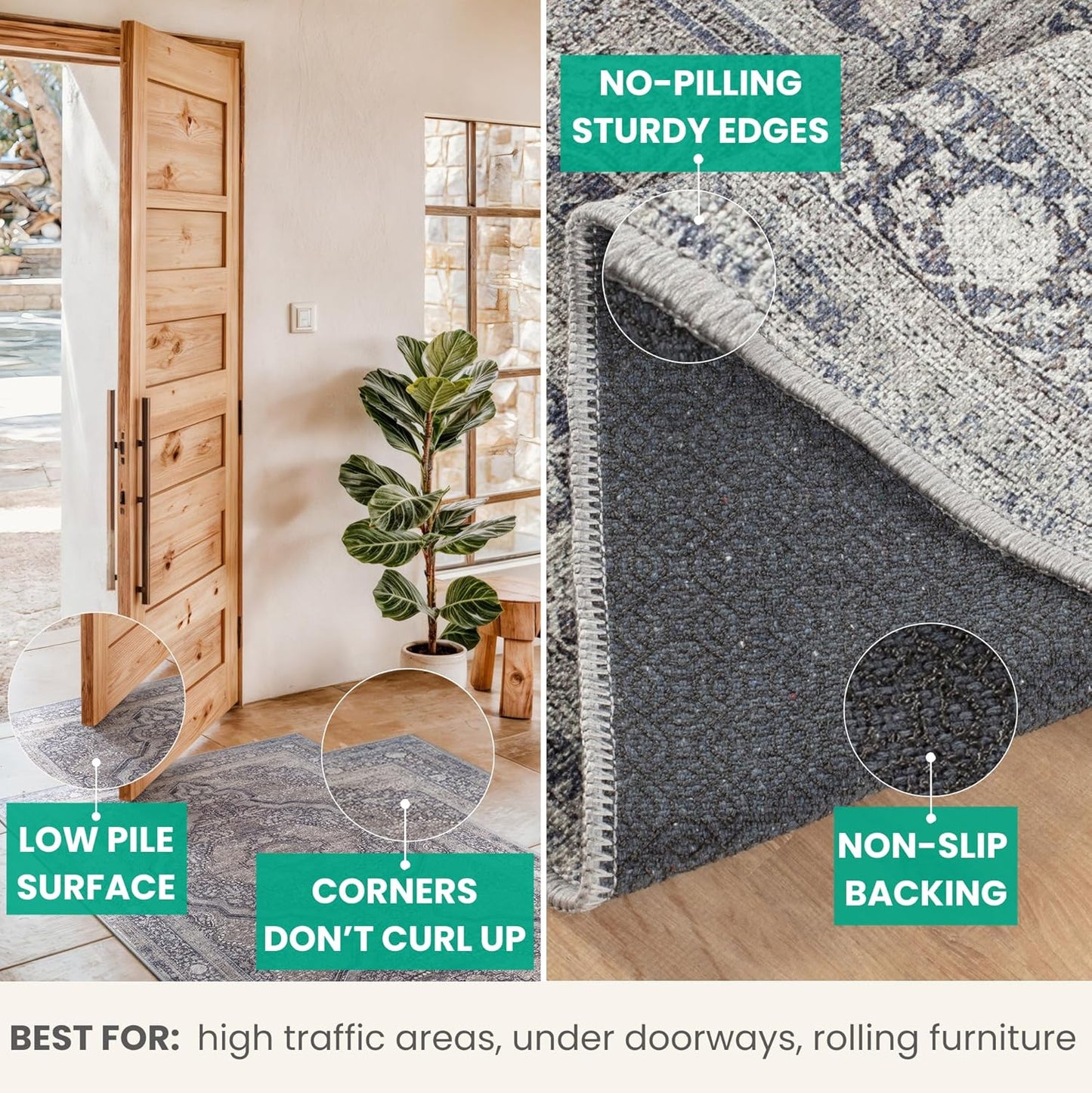 Bloom Rugs Washable Non-Slip 5' x 7' Rug - Blue/Steel Gray/Beige Traditional Medallion Area Rug for Living Room, Bedroom, Dining Room, and Kitchen - Exact Size: 5' x 7'