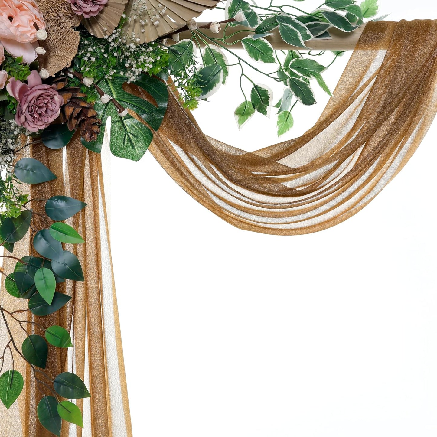 VDS Pack of 2 Panel (30 Inch X 20 Feet) Wedding Arch Draping Fabric Sheer Chiffon Fabric Drapery for Wedding Ceremony Reception Swag Backdrop Canopy Chuppah ARBO Altars Decoration (Mocha)