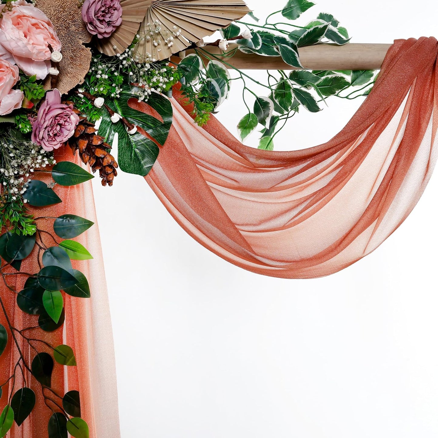 VDS Pack of 1 Panel (30 Inch X 40 Feet) Wedding Arch Draping Fabric Sheer Chiffon Fabric Drapery for Wedding Ceremony Reception Swag Backdrop Canopy Chuppah ARBO Altars Decoration (Terracotta)