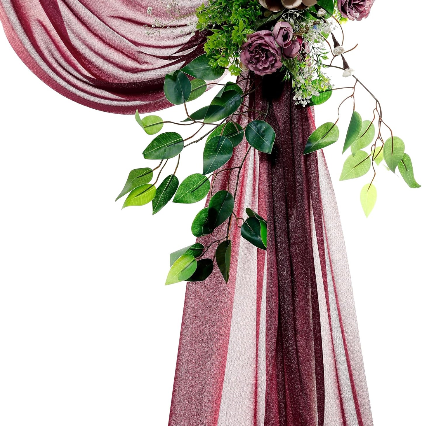 VDS Pack of 1 Panel (30 Inch X 40 Feet) Wedding Arch Draping Fabric Sheer Chiffon Fabric Drapery for Wedding Ceremony Reception Swag Backdrop Canopy Chuppah ARBO Altars Decoration (Burgundy)
