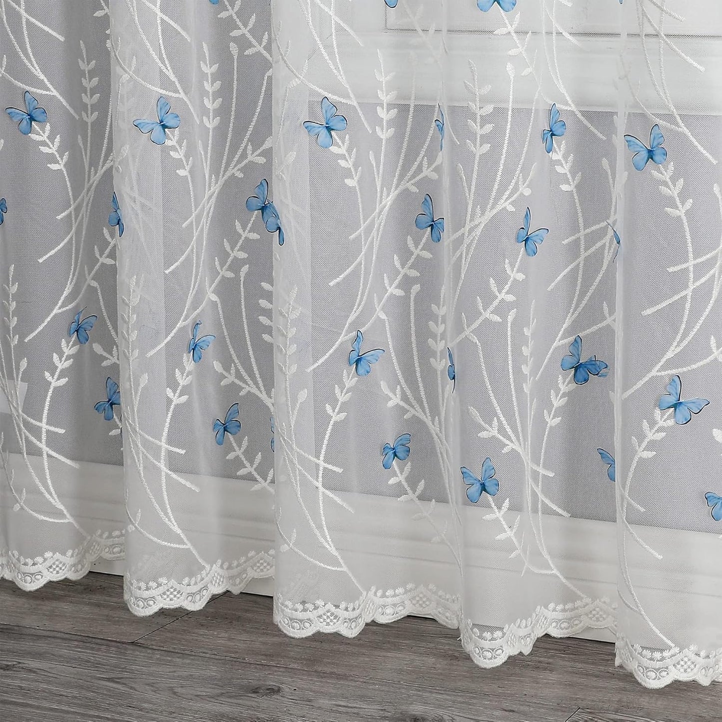 VISIONTEX White Sheer Voile Curtains, Decorative White Embossed Drip Rod Pocket Window Drapes for Home Kitchen, Living Room and Bedroom 54 x 63 Inch, Set of 2 Curtain Panels