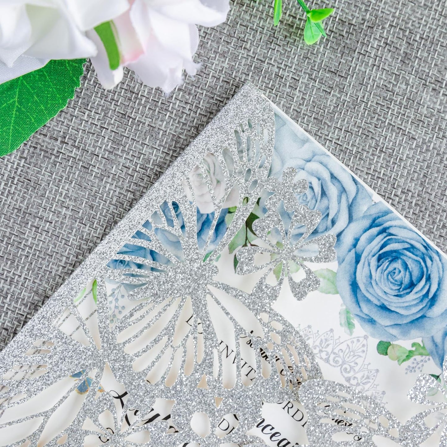 20 PCS 5.12x7.2 Butterfly Quinceanera Invitation, Laser Cut Wedding Invitation Cards with Envelopes for XV Anos Bridal Shower Baby Shower Invite (Silver Glitter)