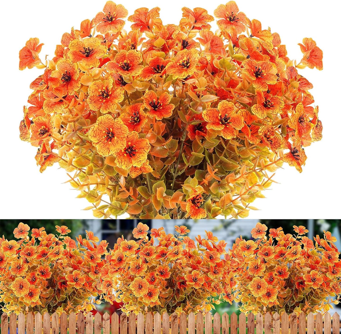 12 Bundles Artificial Fall Flowers Fake Plastic Plants Indoor Outside Hanging Planter No Fade Faux Autumn Plants Thanksgiving Home Garden Fireplace Décor (Fall with Flowers)