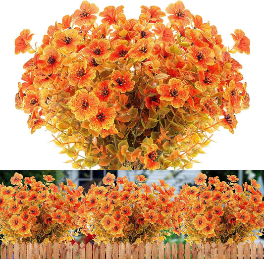 12 Bundles Artificial Fall Flowers Fake Plastic Plants Indoor Outside Hanging Planter No Fade Faux Autumn Plants Thanksgiving Home Garden Fireplace Décor (Fall with Flowers)
