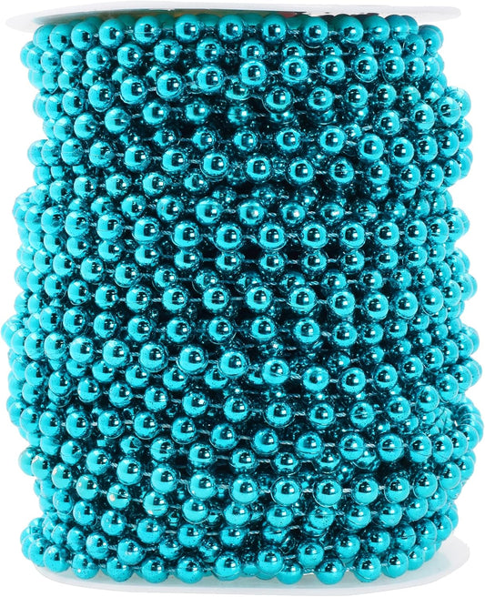 Mandala Crafts 6mm Faux Teal Pearl Beads Roll - 27 Yards Strand of Fake Pearls Chain Garlands Spool String for Christmas Tree, Wedding, Party, Vases, DIY Decoration