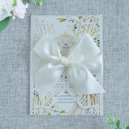 20 PCS 5.12x7.2 Butterfly Quinceanera Invitation, Laser Cut Wedding Invitation Cards with Envelopes for XV Anos Bridal Shower Baby Shower Invite (Ivory)