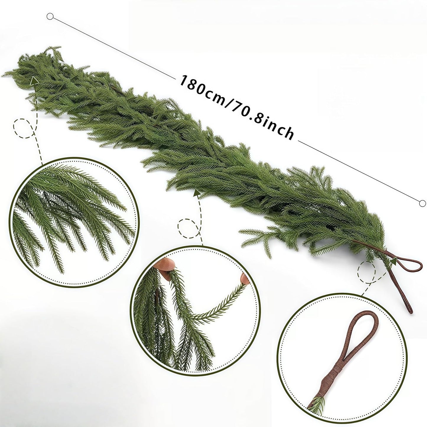Christmas Decorations Artificial Norfolk Pine Garlands 6FT 4Pcs, Real Touch Winter Pine Garland, Green Artificial Greenery Garland for Table, Mantle, Wall, Indoor, Outdoor Decorations