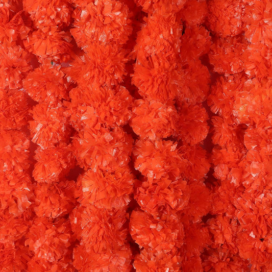 Artificial Marigold Flower Garland for Diwali Decoration, Weddings, Parties Events, Pooja Festival - Traditional Indian Decoration (Orange 5 PC | 4 to 4.5 ft) Hashcart®