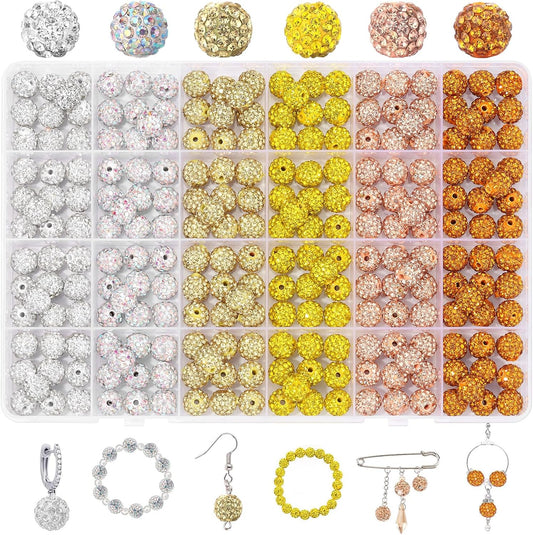 Novani 240pcs 10mm Gold Yellow Round Rhinestone Beads for Jewelry Making, DIY Bracelet, Necklace, Earring, Christmas Decoration