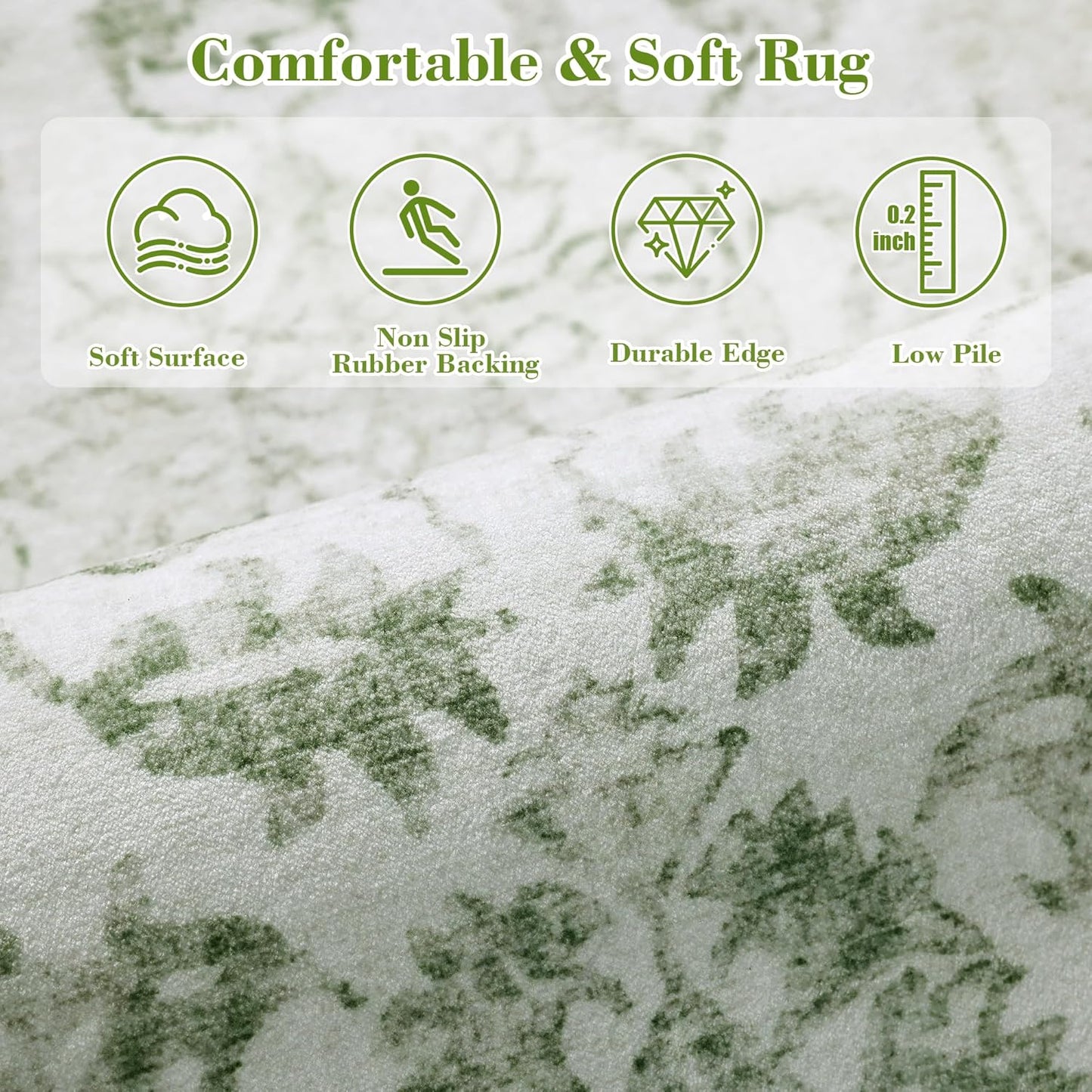 Sage Neutral Large Area Rug 9x12 for Living Room, Washable Rug for Dining Room Bedroom, Anti-Slip Low-Pile and Soft Accent Rug Farmhouse Office Home Decor Light Green