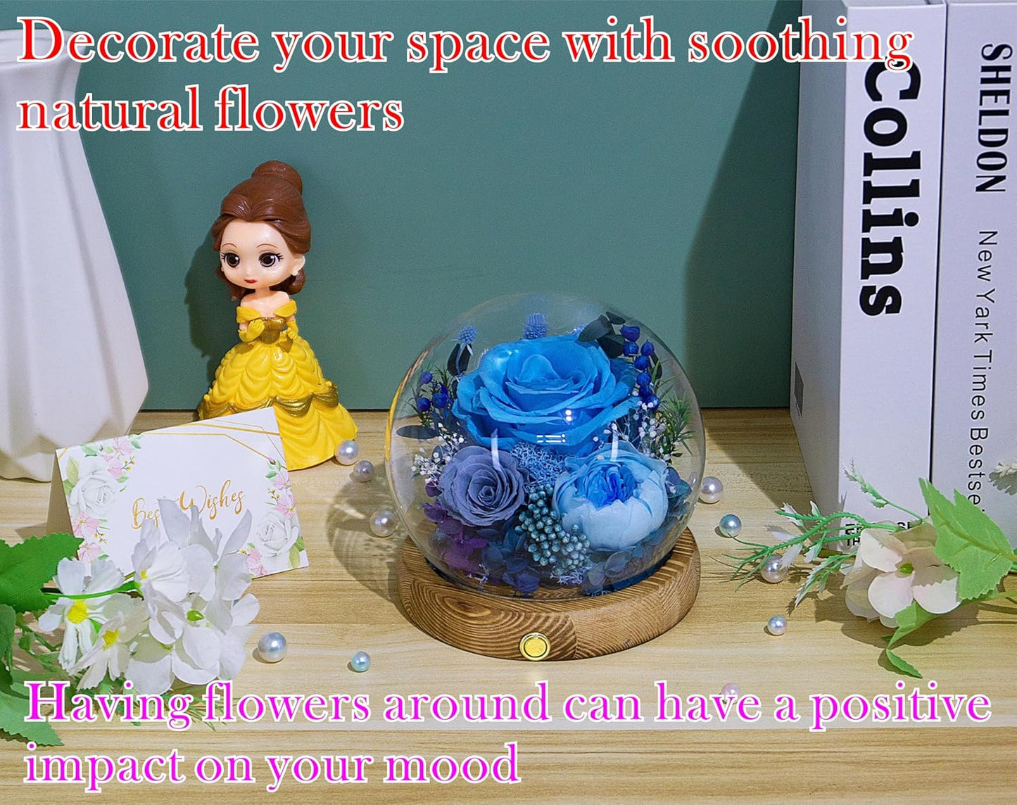 Valley of Rain & Forest Long-Lasting Real Flowers, Unique Floral Gift For you to send Love for All Occasions, for Indoor Decoration (Blue Rose, Grey & White-Blue Austin Roses)