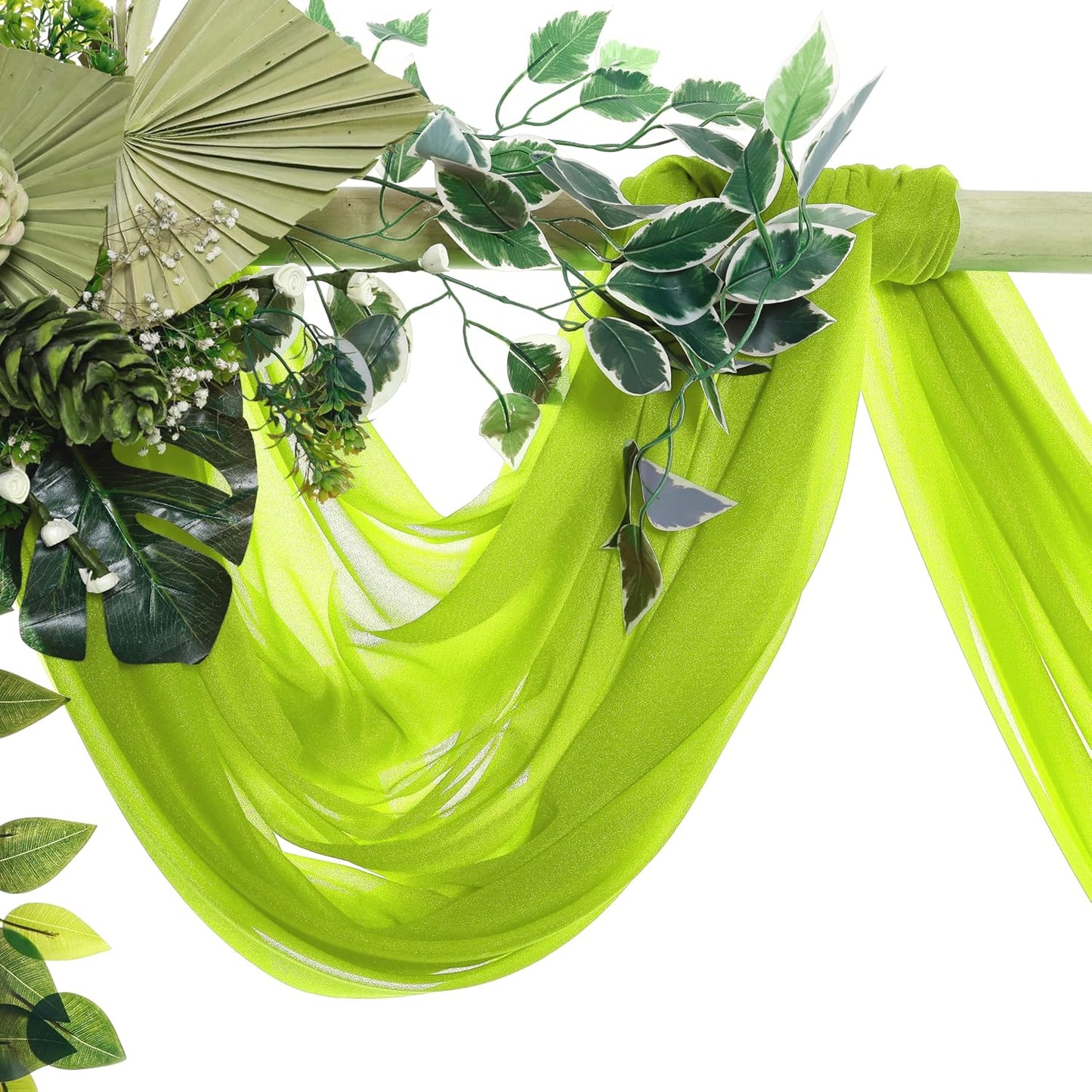 VDS Pack of 1 Panel (30 Inch X 20 Feet) Wedding Arch Draping Fabric Sheer Chiffon Fabric Drapery for Wedding Ceremony Reception Swag Backdrop Canopy Chuppah ARBO Altars Decoration (Parrot Green)