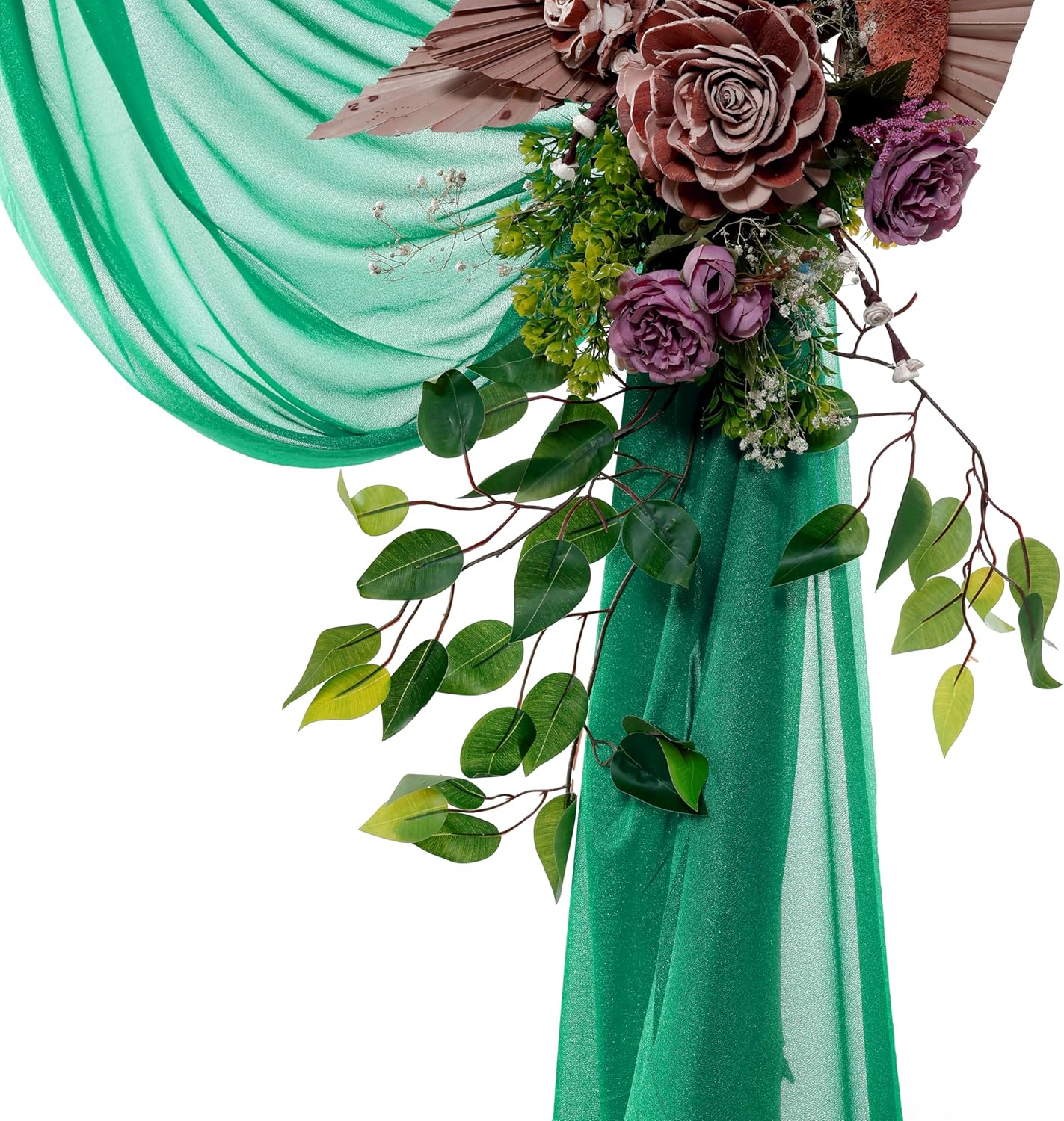 VDS Pack of 2 Panel (30 Inch X 40 Feet) Wedding Arch Draping Fabric Sheer Chiffon Fabric Drapery for Wedding Ceremony Reception Swag Backdrop Canopy Chuppah ARBO Altars Decoration (Emerald)
