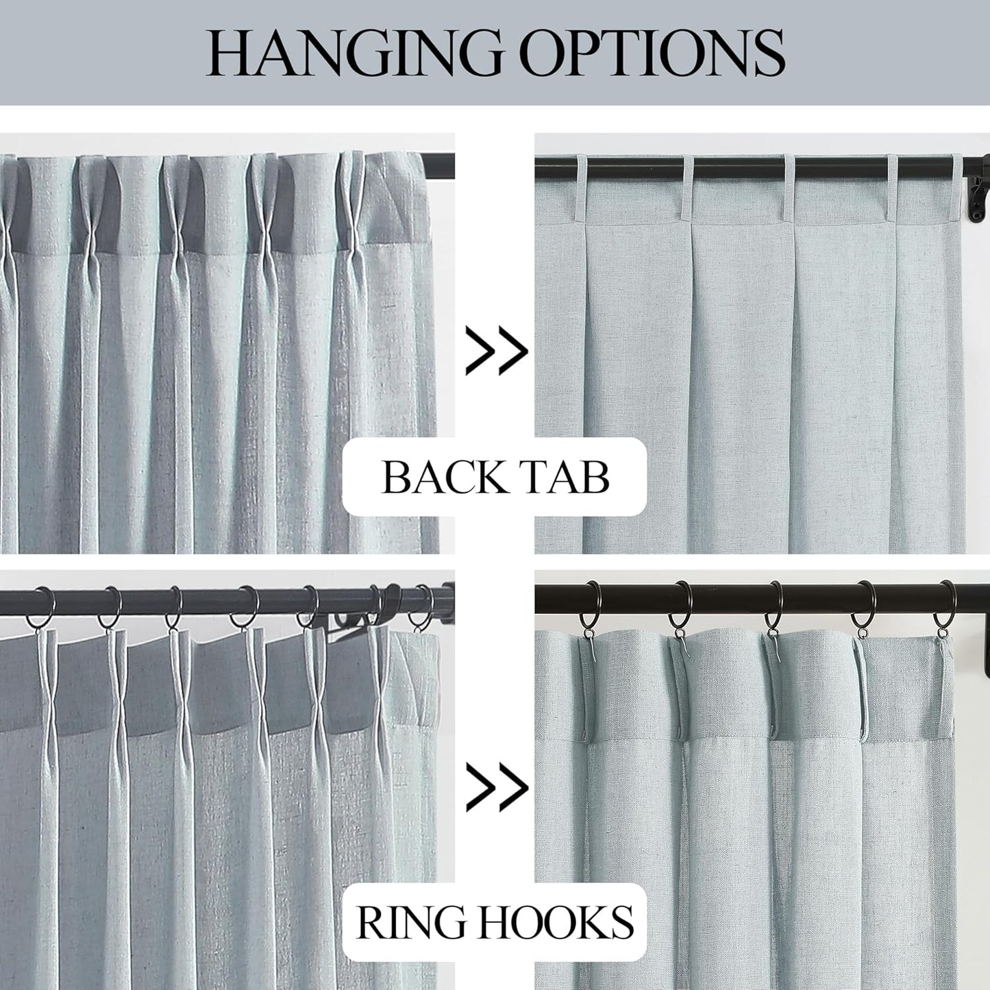 Vision Home Blue Grey Pinch Pleated Semi Sheer Curtains Textured Linen Blended Light Filtering Window Curtains 84 inch for Living Room Bedroom Patio Pinch Pleat Drapes with Hooks 1 Panel 60" Wx84 L