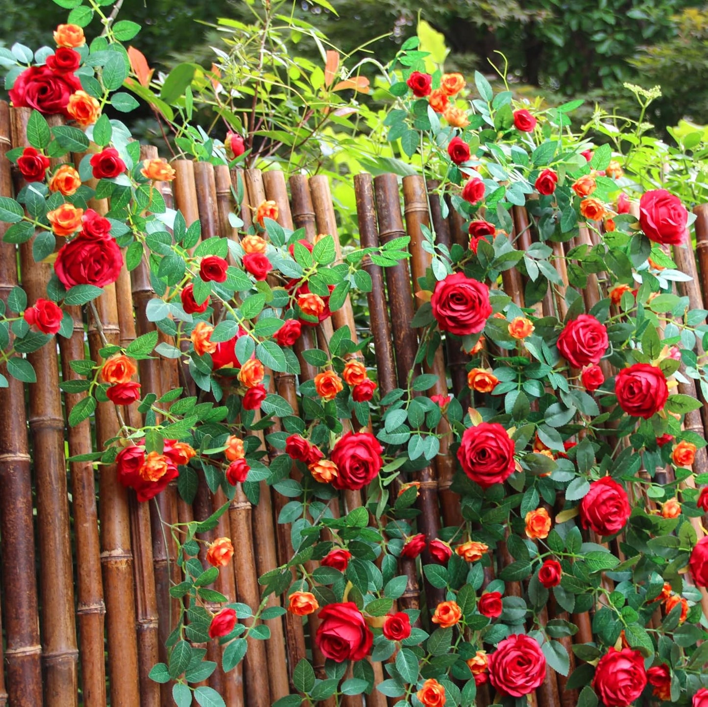 6FT Pink Flower Garland Artificial Rose Vines Hanging Floral Garland for Home Decor Wall Trellis Fence Wall Decoration (Red 2pcs)