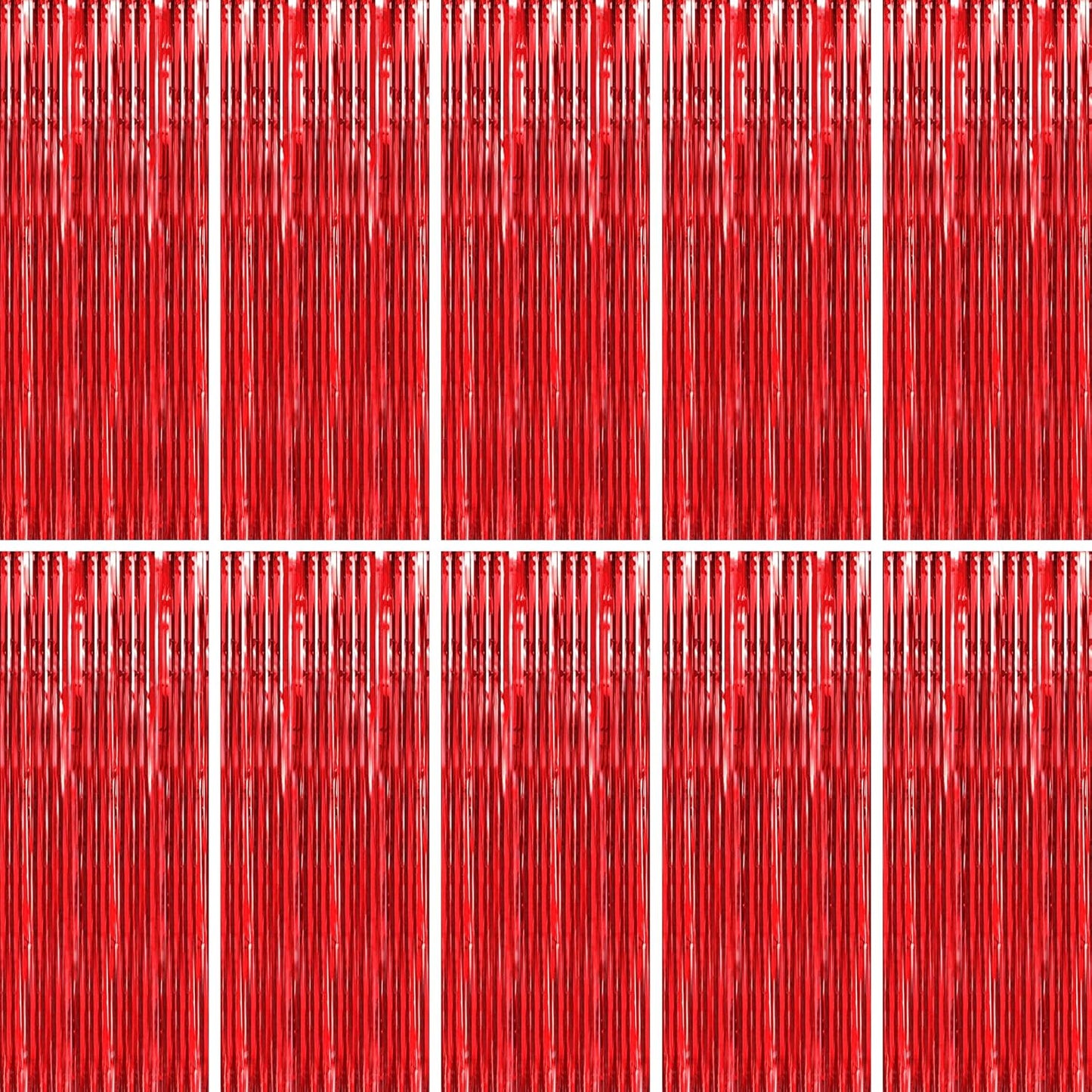BTSD-home 10 Pack Red Foil Fringe Curtain, Metallic Photo Booth Backdrop Tinsel Door Curtains for Wedding Birthday Bridal Shower Valentine Bachelorette Christmas Party Decorations(8ft x 3ft)