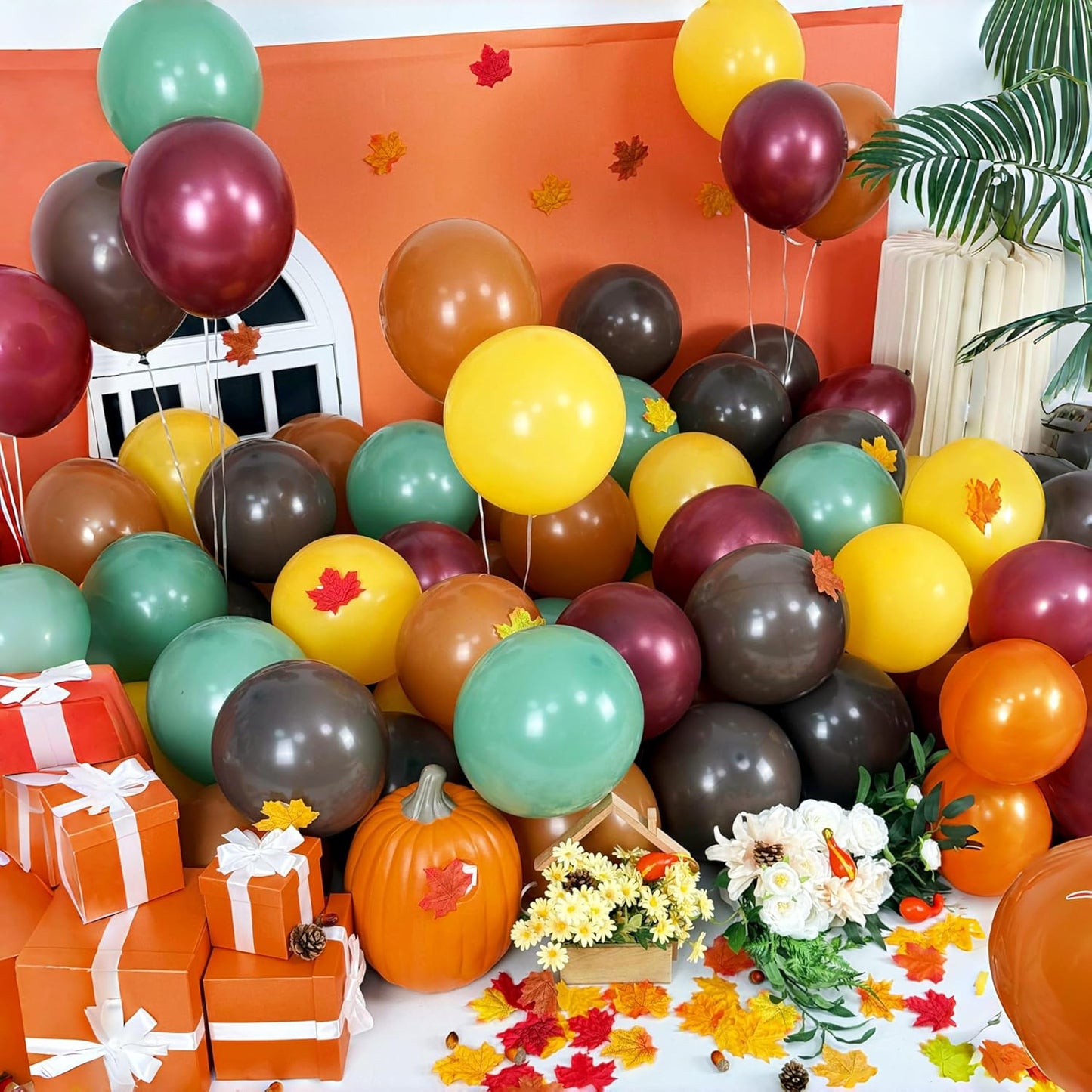Fall Color Balloons, Burnt Orange Terracotta Mustard Yellow Burgundy Sage Green Coffee Brown Autumn Balloon for Thanksgiving Harvest Fall Baby Shower Festival Woodland Safari Birthday Party Decoration