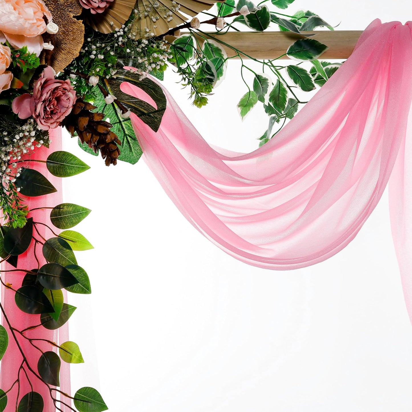 VDS Pack of 1 Panel (30 Inch X 40 Feet) Wedding Arch Draping Fabric Sheer Chiffon Fabric Drapery for Wedding Ceremony Reception Swag Backdrop Canopy Chuppah ARBO Altars Decoration (Coral)