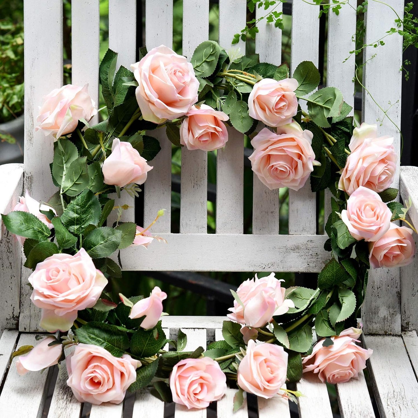 FiveSeasonStuff Dreamy Pink Artificial Silk Roses Flower Garland, Bendable Hanging Vines (2pcs, 11ft)