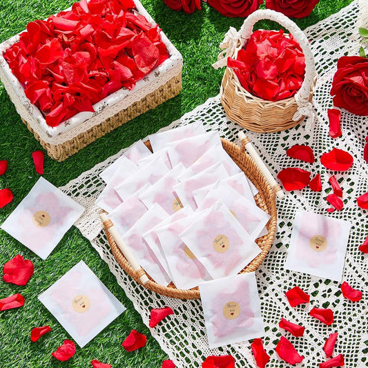 Biodegradable Confetti 10.58 Oz eucalyptus leaves Dried Flower Petals with Throw Me Stickers Confetti Biodegradable Flower Petals for Valentines Decor (Red Rose,Red,60 Pcs)