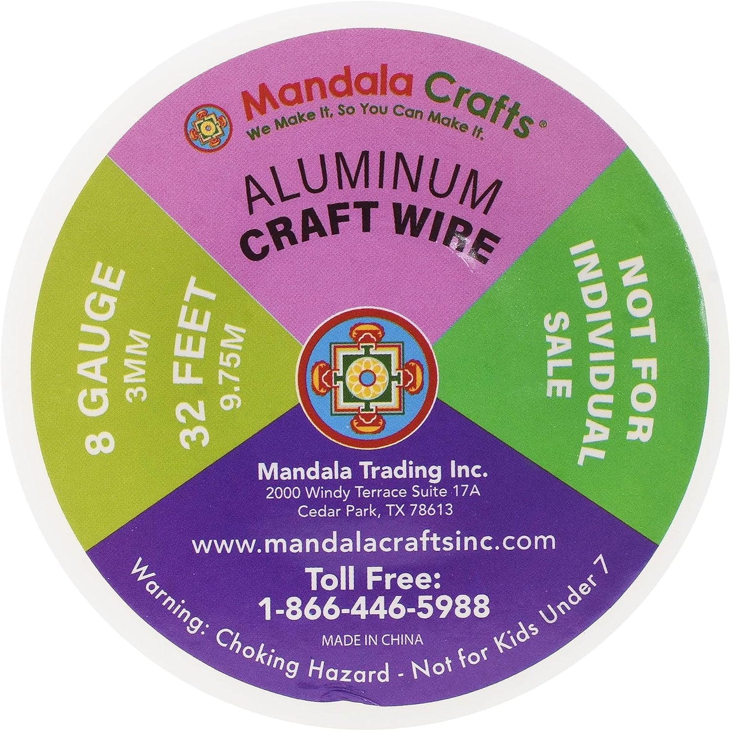 Mandala Crafts 8 Gauge Anodized Aluminum Craft Wire for Jewelry Making - 128 FT Colored Flexible Rainbow Wire - Bendable for Bonsai Armature Crafting Sculpting