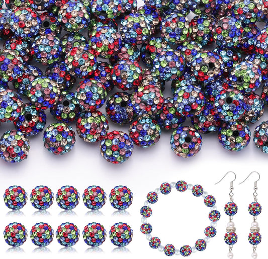 105pcs 10mm Rhinestone Beads for Jewelry Making, Black Mixed Shiny Round Disco Ball Beads Bulk, Sparkle Crystal Clay Christmas for Bracelet Baseball Necklace Earring Crafting and DIY