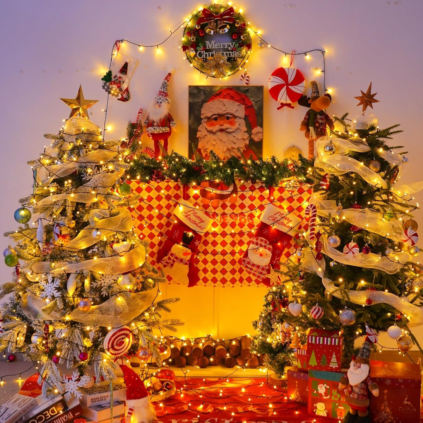 YEGUO 500 LED 165ft Christmas Lights Outdoor Waterproof, Warm White String Lights Indoor, 8 Modes Green Wire Twinkle Xmas Tree Lights Plug in with Memory Timer