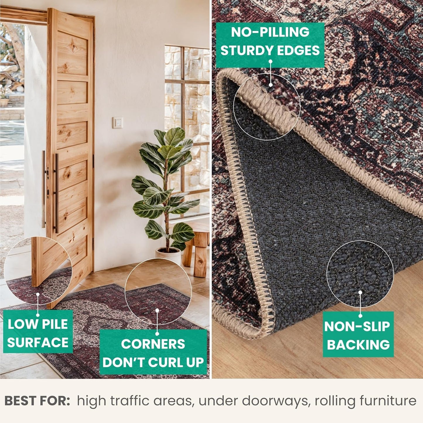 Bloom Rugs Washable Non-Slip 12 ft Runner - Red/Green/Cream Traditional Medallion Runner for Entryway, Hallway, Bathroom, and Kitchen - Exact Size: 2.5' x 12'