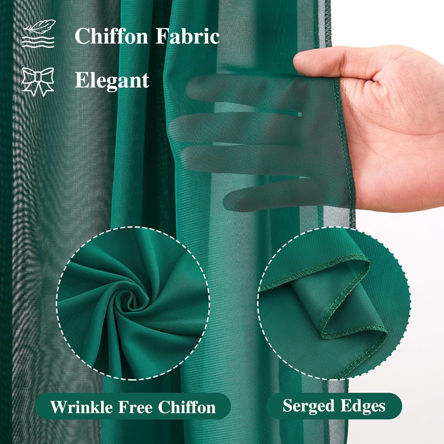 Wedding Arch Draping Fabric,2 Panels 18FT Emerald Green Sheer Chiffon Curtain Drapes 6 Yards for Wedding Ceremony Birthday Party Decoration