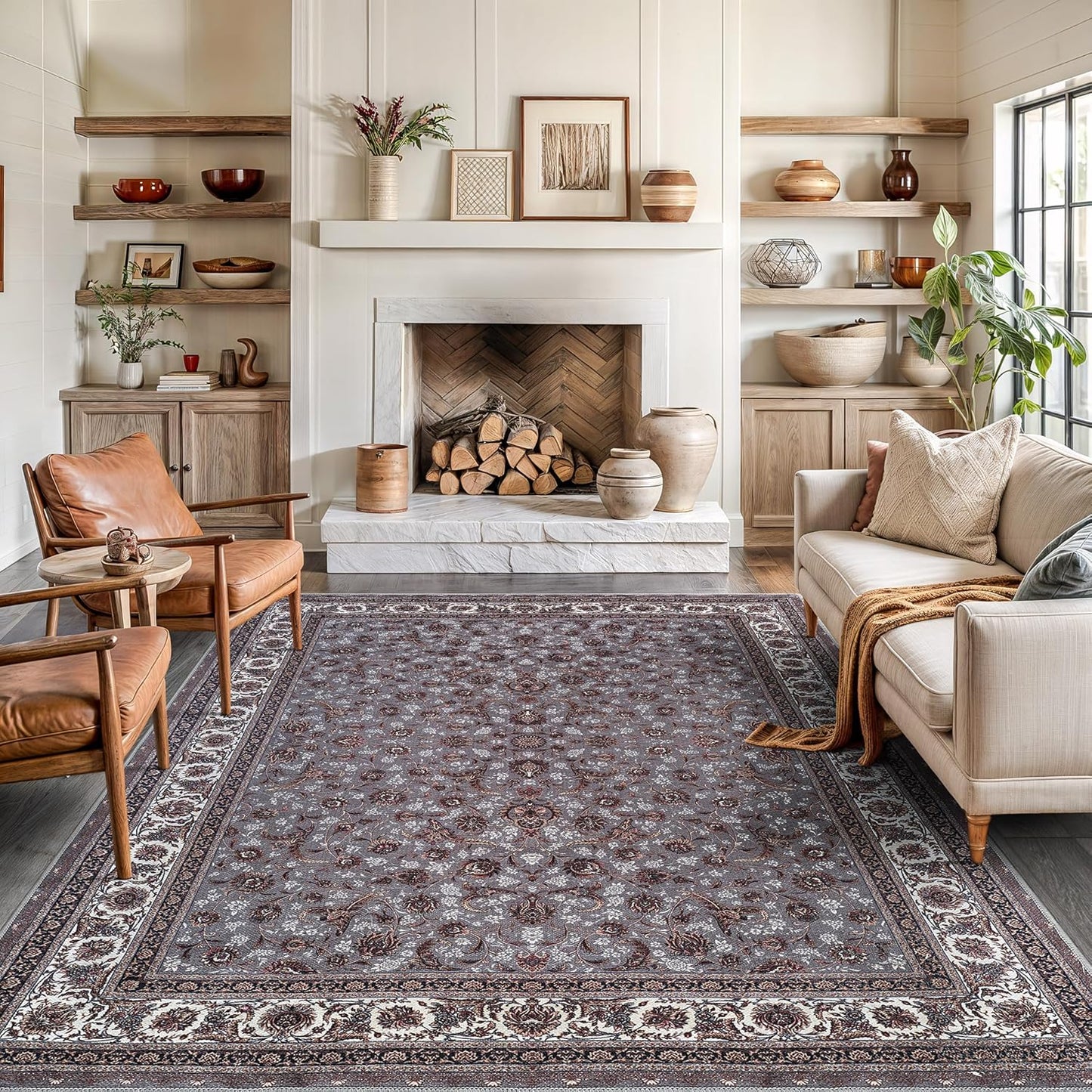 Bloom Rugs Washable Non-Slip 8' x 10' Rug - Slate Gray Traditional Oriental Area Rug for Living Room, Bedroom, Dining Room, and Kitchen - Exact Size: 8' x 10'