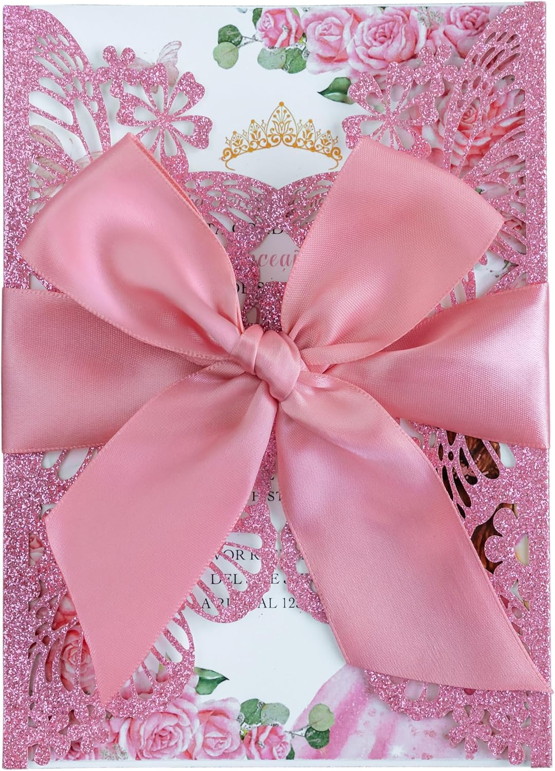 20 PCS 5.12x7.2 Butterfly Quinceanera Invitation, Laser Cut Wedding Invitation Cards with Envelopes for XV Anos Bridal Shower Baby Shower Invite (Pink Glitter)