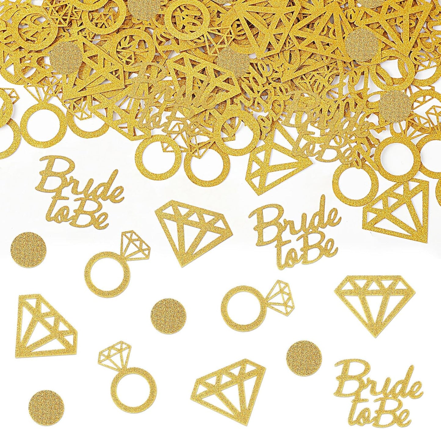 MARFOREVER Gold Wedding Confetti Bridal Shower Decorations Bride to Be Confetti Diamond Ring and Circle Glitter Paper for Wedding Bachelorette Bridal Engagement Party Decor Table Scatter